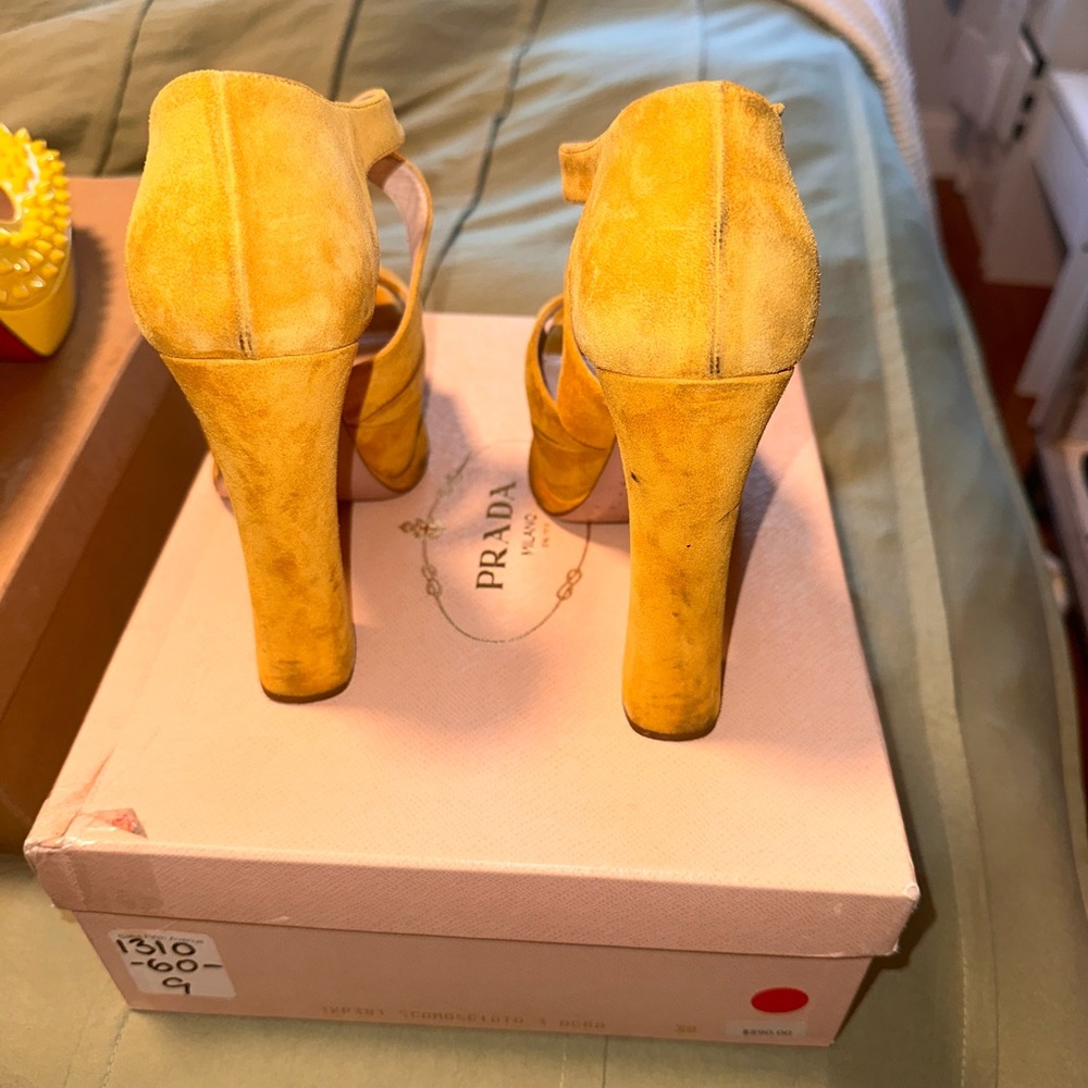 Yellow Prada suede platform heel